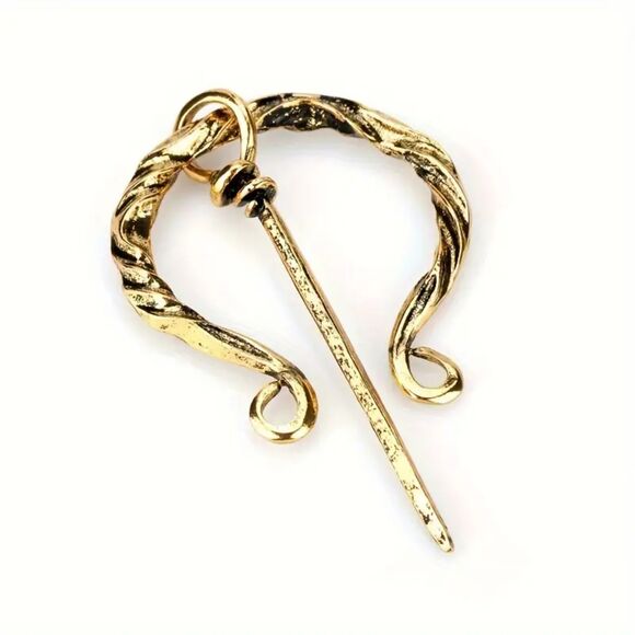 Gold Viking Penannular Brooch – 2.5" Cloak Pin for Kilt, Cape, or Costume - Picture 1 of 3